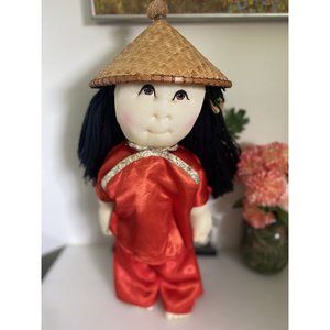 Rice Paddy Babies Soft Sculpture Girl Doll With Straw Hat Vintage 1984‎ 18" Nice